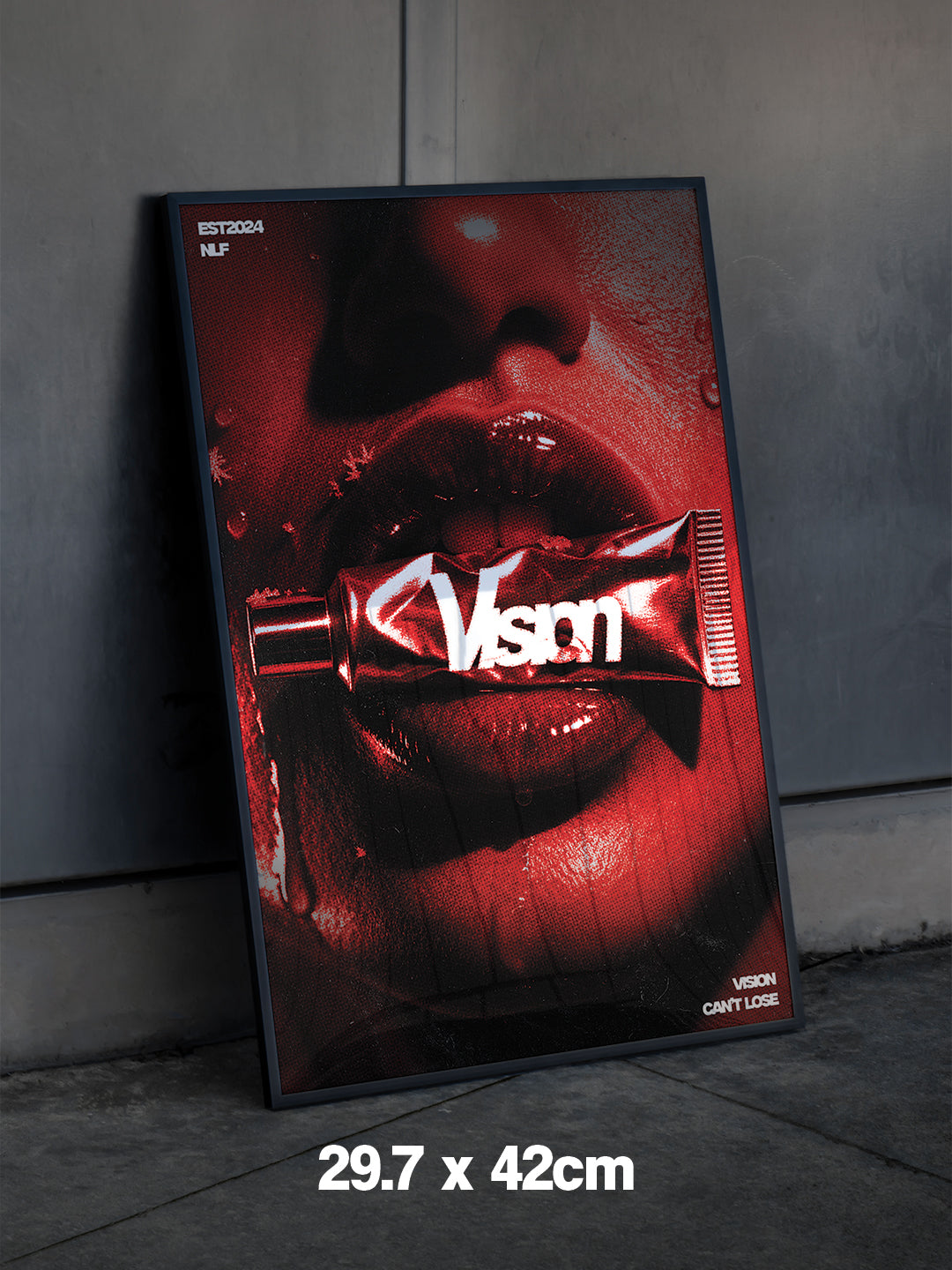 A3 LIP FRAMED POSTER RED
