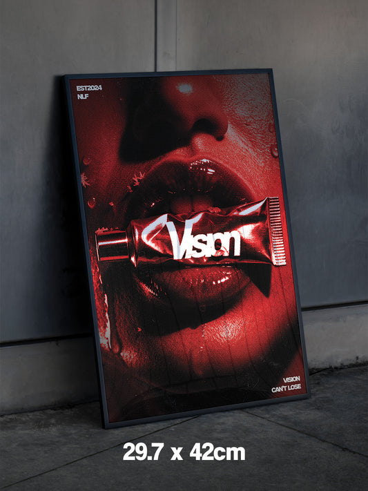 A3 LIP FRAMED POSTER RED