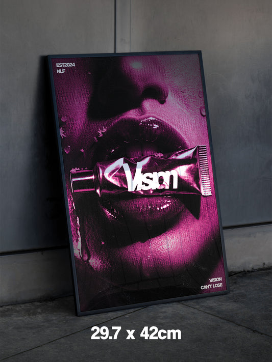 A3 LIP FRAMED POSTER PINK